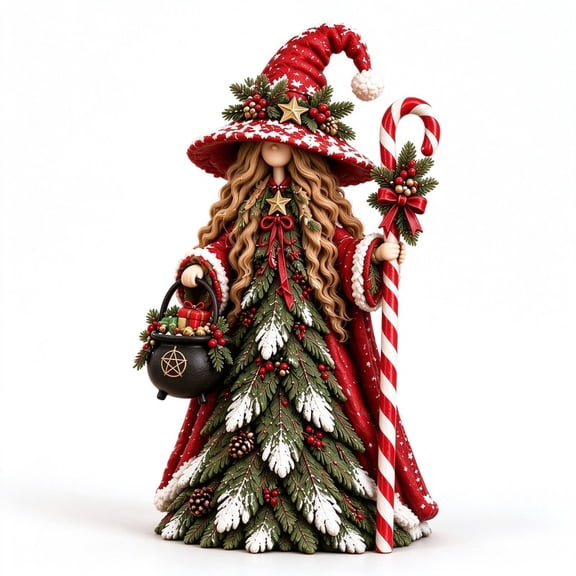 YIDIXING Christmas Witch Statue, Resin Witch Figurine with Candy Cane Cauldron Holiday Decor