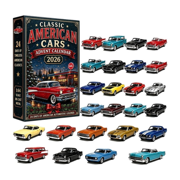 YIDIXING Classic American Cars Advent Calendar 2026, 24 Days Christmas Countdown with 24 Die Cast Cars, Gift for Kids Car Collectors