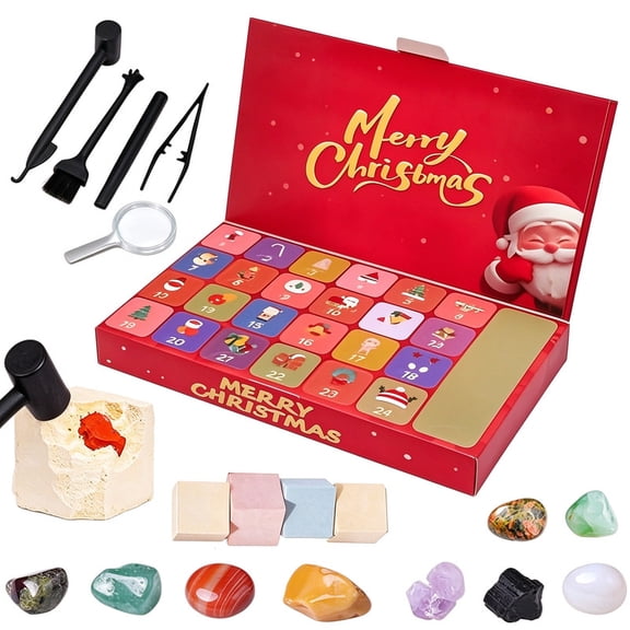 YIDIXING Crystal Dig Advent Calendar, Christmas Countdown with Gemstones Dig Kit Rocks Mining Tools Gift