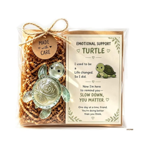 YIDIXING Emotional Support Turtle Figurine, Handmade Recycled Glass Animal with Encouragement Card, Inspirational Desk Shelf Keepsake Gift for Friends