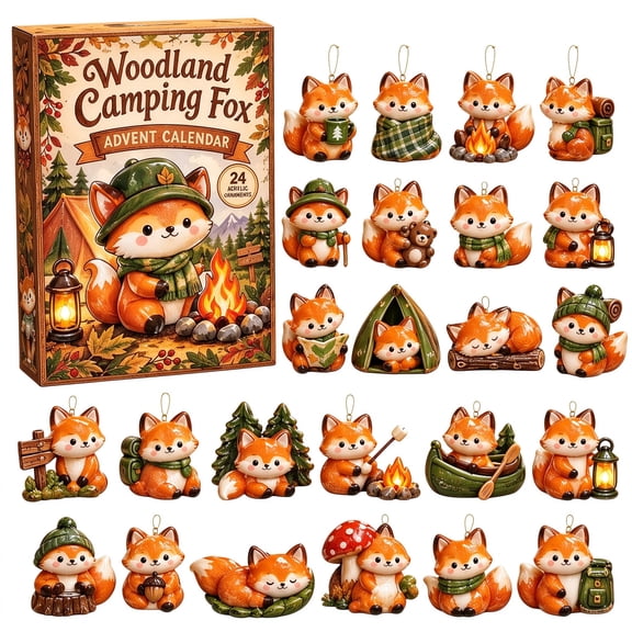 YIDIXING Multicolor 2D Acrylic Woodland Fox Advent Calendar, 24 Days Christmas Countdown Hanging Ornaments, Gift for Animal Lovers