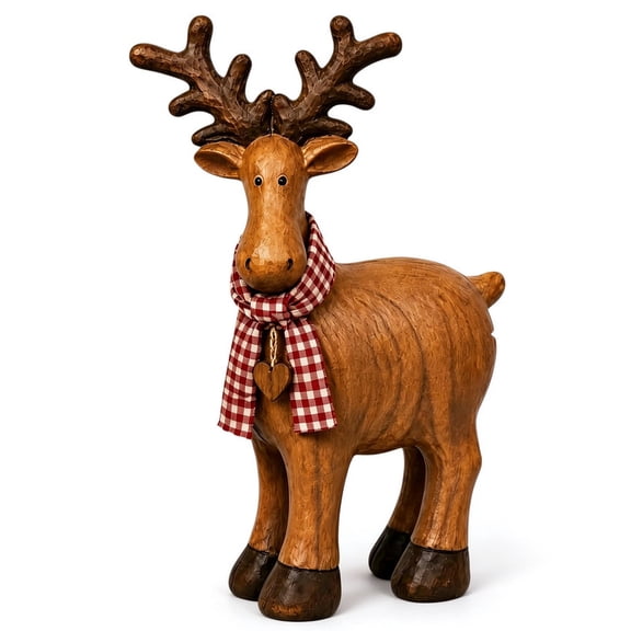 YIDIXING Multicolor Resin Reindeer Figurine, Hand Painted Standing Deer with Plaid Scarf, Christmas Tabletop Decor