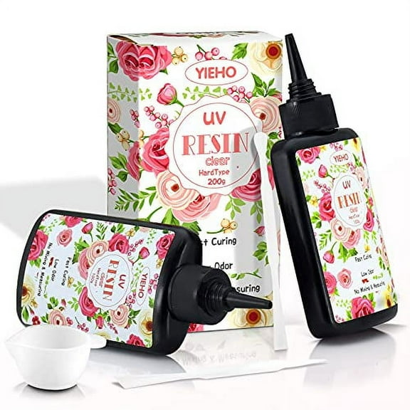 YIEHO UV Resin Kit-200g Upgraded Crystal Clear Hard UV Curing Epoxy Resin Starter Supplies for Craft Jewelry Making