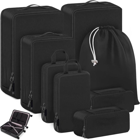 YIEMEEN 10 Pack Travel Compression Packing Cubes Expandable Organizers Bags for Clothes Storage and Suitcases Organization