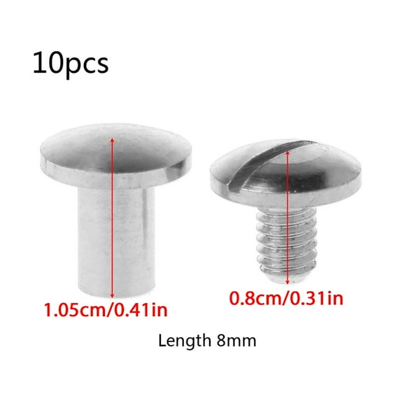 YIEMEEN 10 Pairs Chicago Binding Screw Flat for Head Stud Screw Leather Repair Metal Round Screw Posts Fastener Sliver/Gold