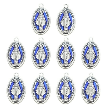 YIEMEEN 10 Pieces Oval Medal Blessed Virgin Charm Pendant for Chain Necklace
