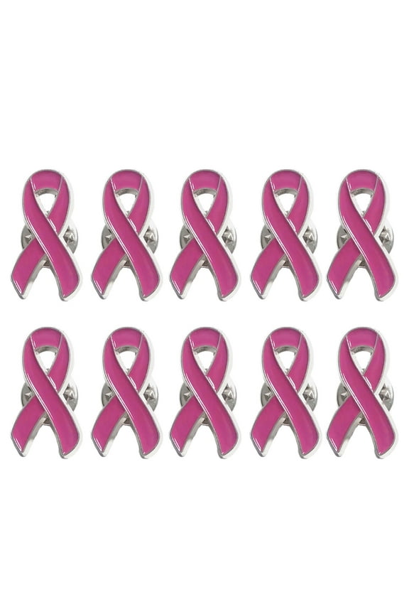 YIEMEEN 10Pcs Cancers Awareness Brooch Trend Lapel Pins Pink Ribbon Designed Safety Pin for Women Shirt, Suit, Coat,Dress