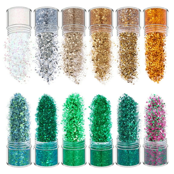 YIEMEEN 12 Colors Holographic Chunky Glitter Sequins for Face Body Eye Hair Nail Decor