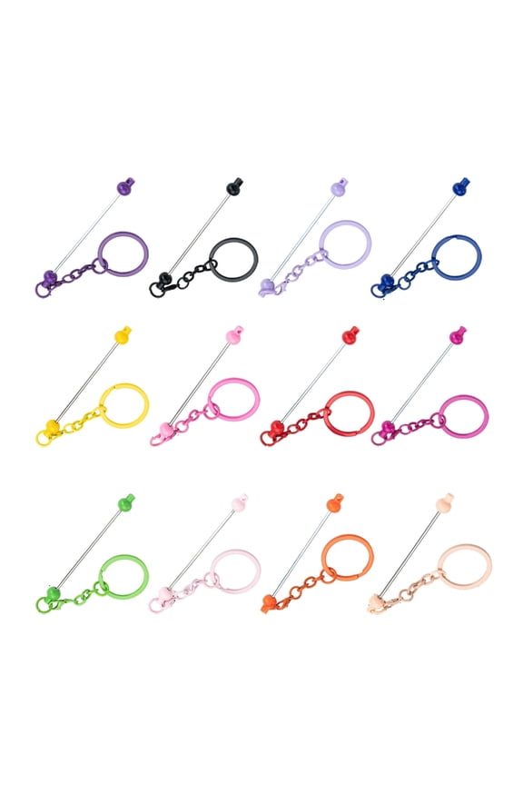 YIEMEEN 12Pieces Beadable Keyrings Blank Rods Set For DIY Keychain And Bag Accessories