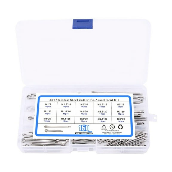 YIEMEEN 150Pcs Stainless Steel Split Pin Assortment Kit for Automotive and Gardening