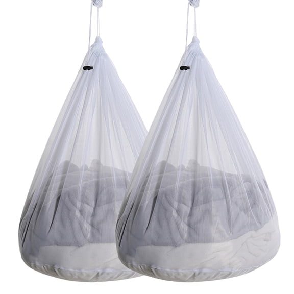 YIEMEEN 2 Pack Large Capacity Mesh Laundry Bags with Secure Drawstring Closure for Household Garment Care, White Polyester
