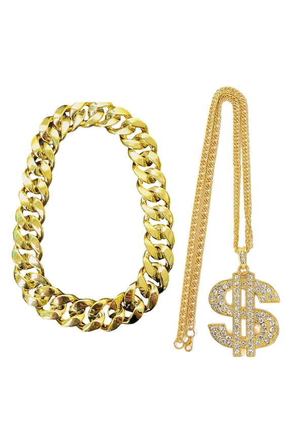 YIEMEEN 2PCS Eye Catching Rapper Chains Gold Chain Necklace Fashionable Hip Hop Necklace