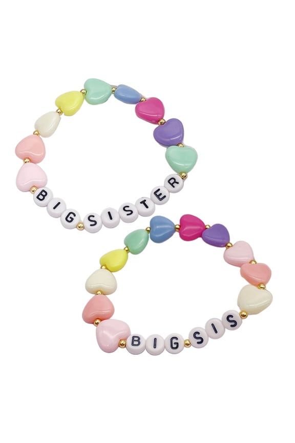 YIEMEEN 2Pcs Colorful Bead Sister Handchain Set Lettered Bangles Handcrafted Heart Bracelets for Siblings Friendship Bangle
