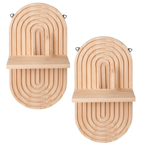 YIEMEEN 2Pcs Decorative Wood Wall Shelves Bohemian Hanging Rack for Small Plant Display