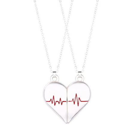 YIEMEEN 2Pcs Magnetic Couple Heart Pendant Necklace Lovers Women Chain Jewelry Gifts