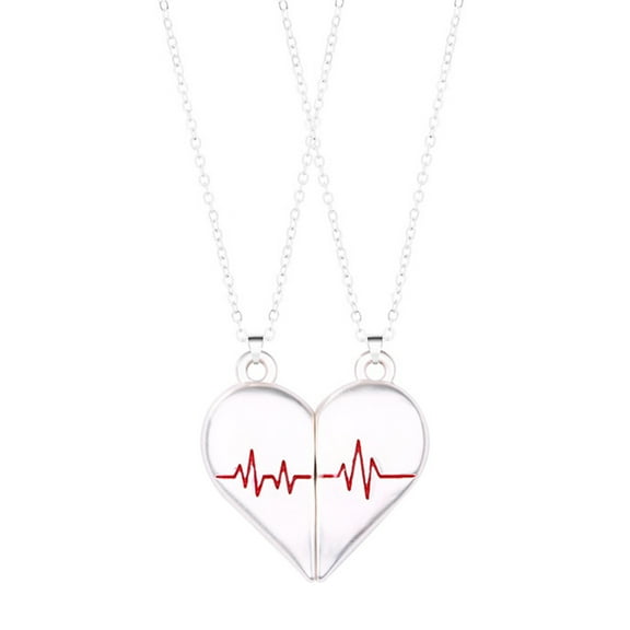 YIEMEEN 2Pcs Magnetic Couple Heart Pendant Necklace Lovers Women Chain Jewelry Gifts