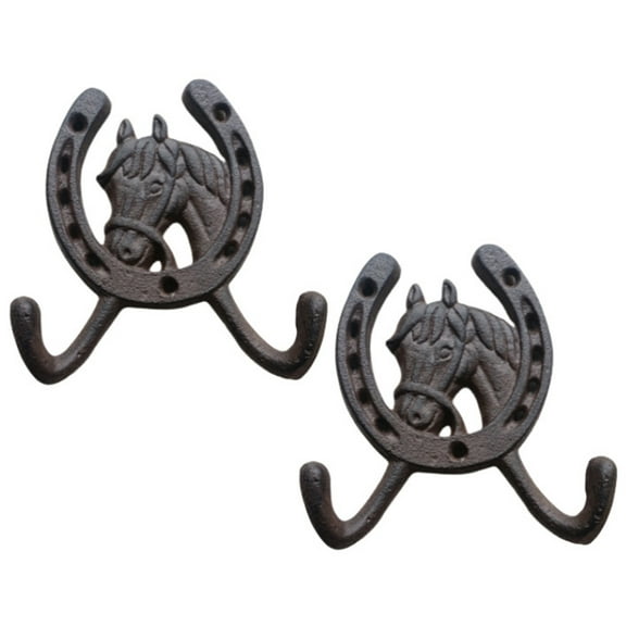 YIEMEEN 2Pcs Metal Cast Iron Wall Hooks European Style Horse Head Hangers Outdoor Garden Decoration Entryway Hardware