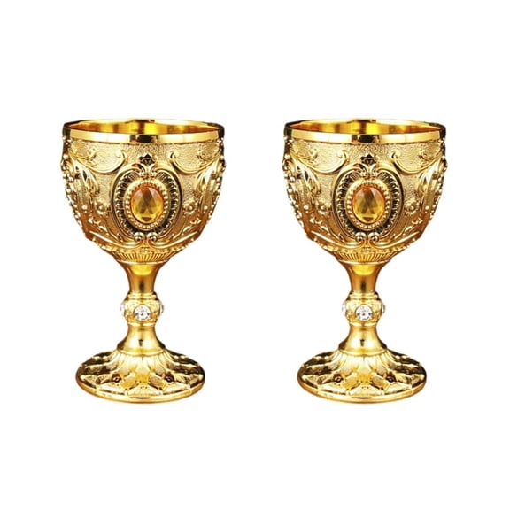 YIEMEEN 2Pcs Vintage Medieval Goblet Drinking Glass Drink Cup Metal Wine Glass Party Supplies for Collection, Decoration
