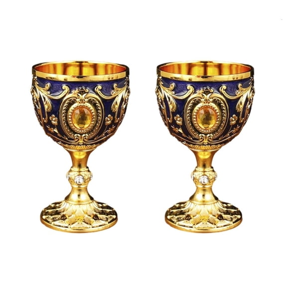 YIEMEEN 2Pcs Vintage Medieval Goblet Drinking Glass Drink Cup Metal Wine Glass Party Supplies for Collection, Decoration