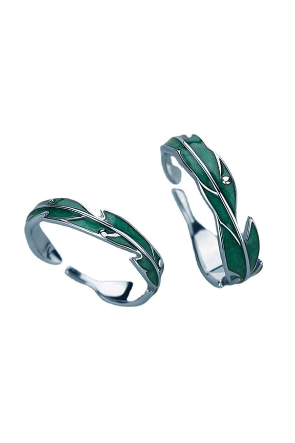 YIEMEEN 2Pieces/set Retro Vintage Leaf Ring Green Plantain Open Rings Couple Personality Plantain Leaf Ring Fashion Jewelry