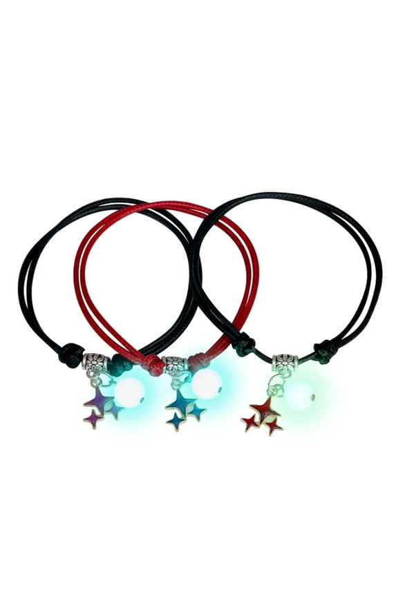 YIEMEEN 3 Pcs/set Luminous Beads Bracelet Hand-woven Love Star Moon Cat Sisters Bracelet