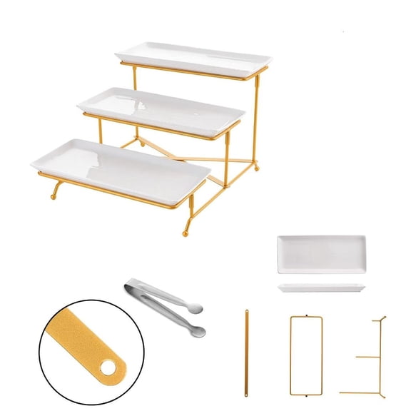 YIEMEEN 3 Tiered Serving Tray Set With Foldable Stand And Crosses Pubs For Party Dessert Fruit Display Kitchen Storage