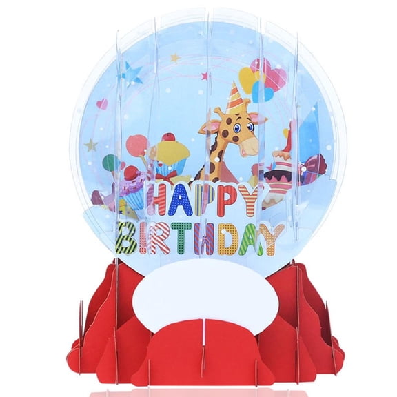 YIEMEEN 3D Giraffe Crystal Ball Happy Birthday Blessing Message Cards