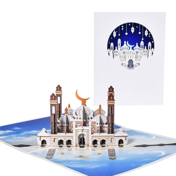 YIEMEEN 3D Mosque Pop-up Greeting Card with Envelope Eid Mubarak Festive Message Card for Eid Religious Holiday Note Card