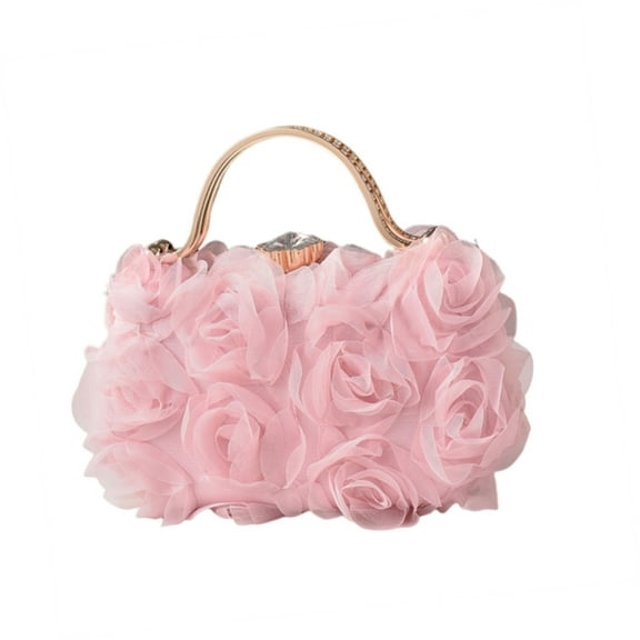 YIEMEEN 3D Rose Flower Handbag with Top Handle Evening Bag for Bridal and Weddings Party