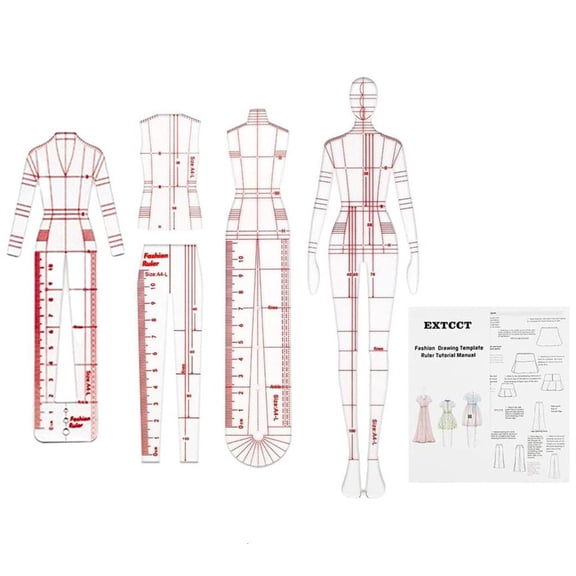 YIEMEEN 4 Pcs Mannequin Sewing Template Ruler Fashion Illustration Sketching Rulers