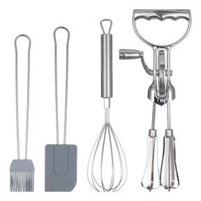 YIEMEEN 4 Piece Rotating Eggs Beater Set With Silicone Spatula And Brush For Efficient Baking Mixing Tasks