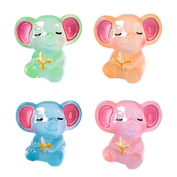 YIEMEEN 4PCS Miniatures Elephant Glowing At Night Fairy Garden Decoration Mini Elephants Resin Cute Figurines Home Decor Dollhouse