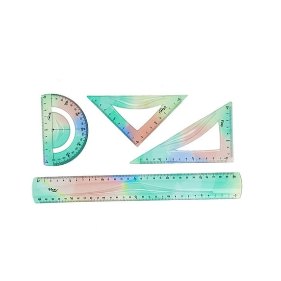 YIEMEEN 4Pcs Foldable Ruler with Triangles Ruler Protractor Straight Ruler, Plastic Ruler Set Flexible Ruler Soft Bendable Ruler