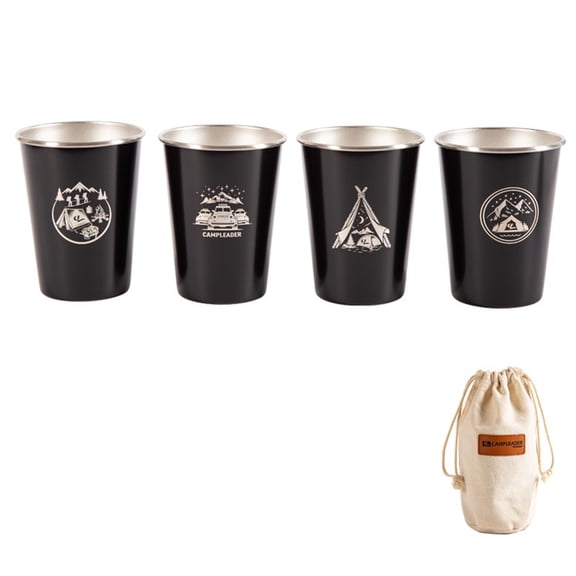 YIEMEEN 4Pcs Stainless Steel Outdoor Camping Tumbler Cup with Storage Bag Water Beer Mug