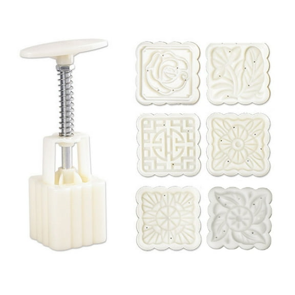 YIEMEEN 50g Moon Cake Mold 6 Stamps Square Barrel Mooncake Hand Pressure Pastry Mould DIY Bakware