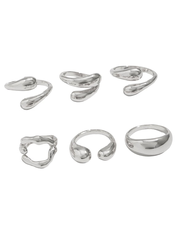 YIEMEEN 6 Pieces Modern Metallic Lavas Texture Rings Stackable For Daily Wear Party