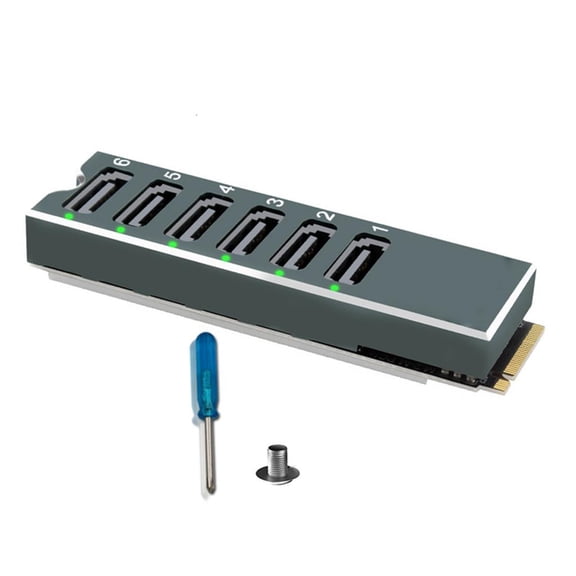YIEMEEN 6 Port SATA3.0 Expansion Card for M.2 NVME Slot Aluminum Heatsink 6Gbps Performances