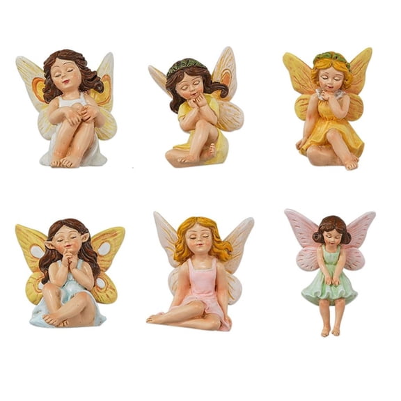 YIEMEEN 6lots Handcrafted Resin Garden Fairies Weather Resistant Outdoor Decorative