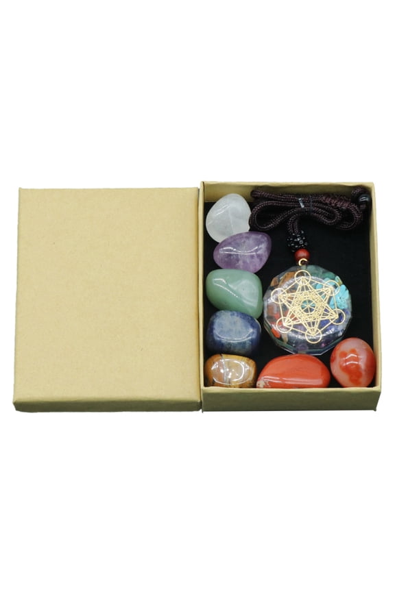 YIEMEEN 7 Chakra Stones Pendant Necklace for Stress Relief Balance Chakra Men Women Self Inner Healing Stones Kit Jewelry Decor
