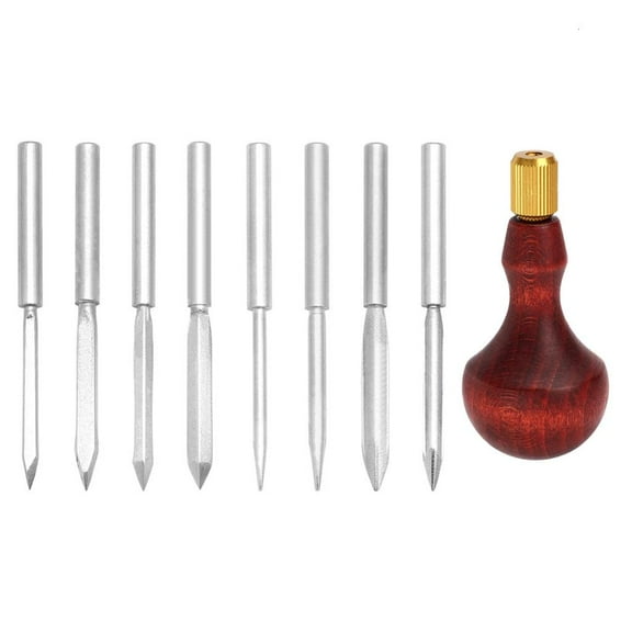 YIEMEEN 8 in 1 Awl Tool Set Leather Stitching Sewing Awl with Wood Handle for Craft