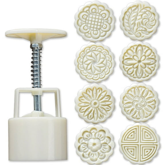 YIEMEEN 8pcs Hand Press Cookie Stamp Moon Cake Decor Mould Barrel Mooncake Mold 75g DIY