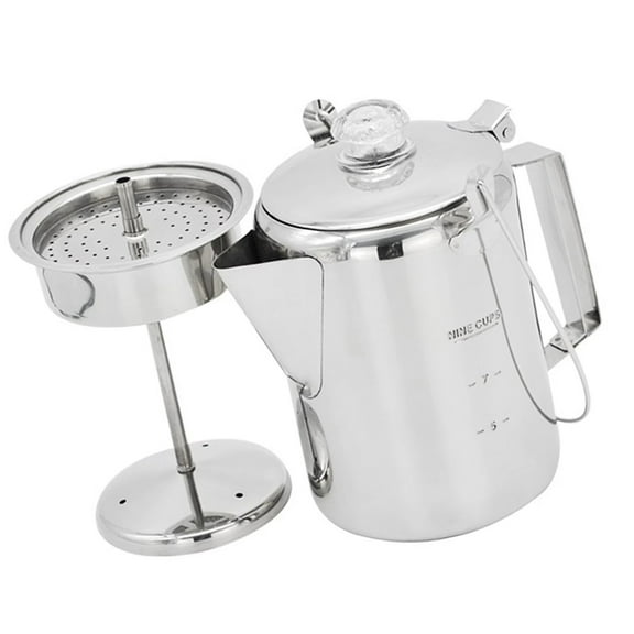 YIEMEEN 9 Cup Stainless Steel Percolator for Home and Outdoor Brewing Metal Coffee Pot