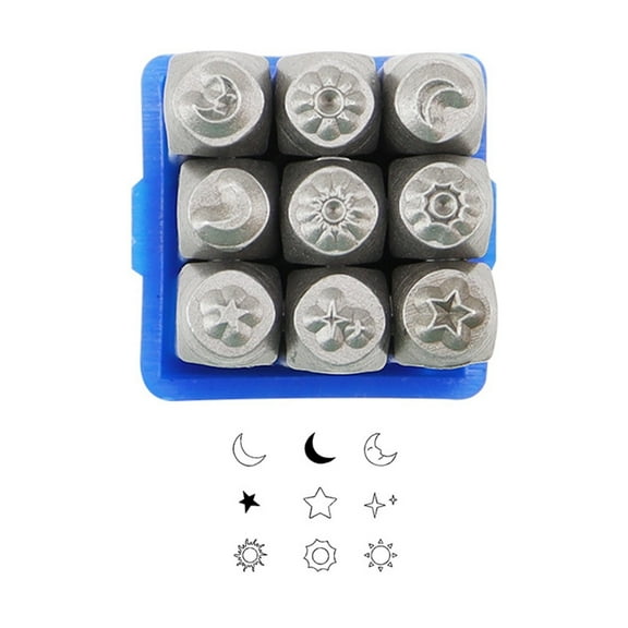 YIEMEEN 9 Pieces Celestials Designs Sturdy Steel Metal Stamps Set for Custom Jewelry Crafting and Personalizing Soft Metals