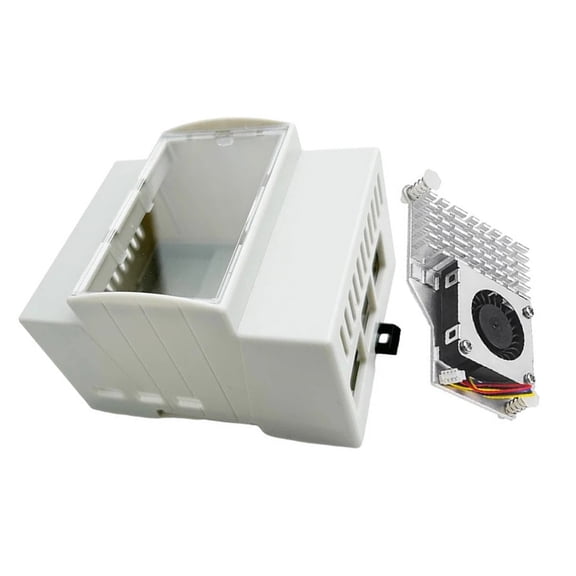 YIEMEEN ABS Enclosure with Optional Alloy Heatsink Cooling Fan for RPI5 Board DIN Rail Protector Box Efficient Cooling Cover