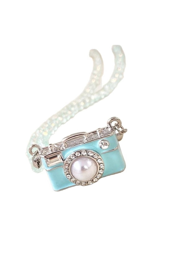 YIEMEEN Adjustable 45Cm Collarbone Necklace Camera Pendant Alloy Jewelry With Crystal Accent Accessory For Stylish Outfit