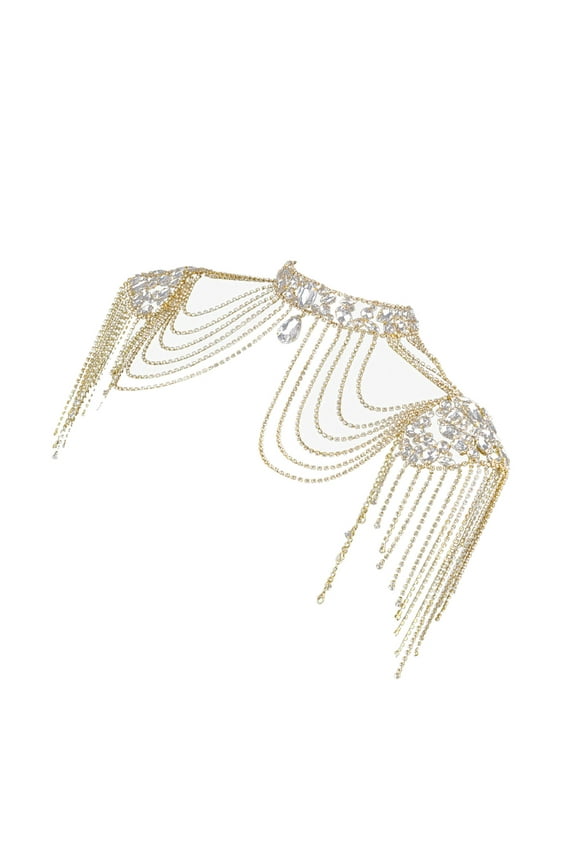 YIEMEEN Alloy Crystal Tassels Arm Chain Multifuntional Shoulder Body Chain Back Chain Suitable for Wedding and Fashionable Wear