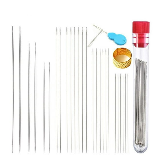 YIEMEEN Beading Needles Set Big Eye Beading Needles Long Straight Beading Needles with Thimble Needle Bottles Kit for Sewing Jewelry Making Supplies