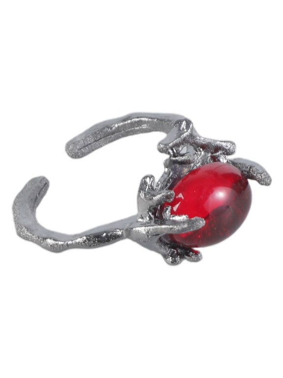 Black Thorn Lava Ring Gothic Style with Crystal Liquid Metal Open Ring Accessory