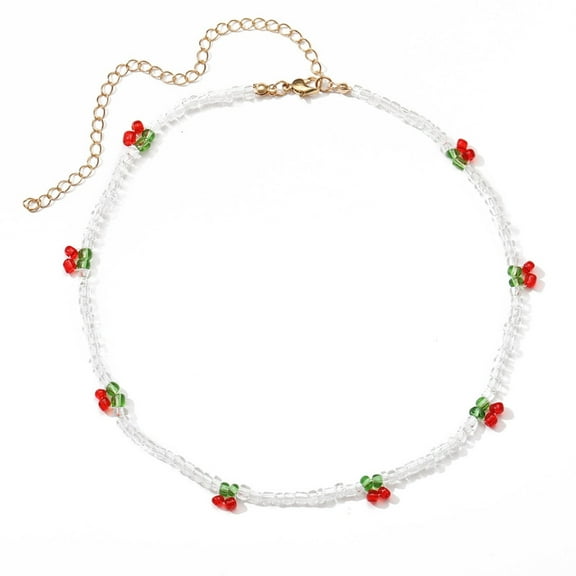 YIEMEEN Bohemia Beaded Red Cherry Necklace for Women Cute Handmade Fruits Bead Transparent Chokers Necklaces Boho Jewelry