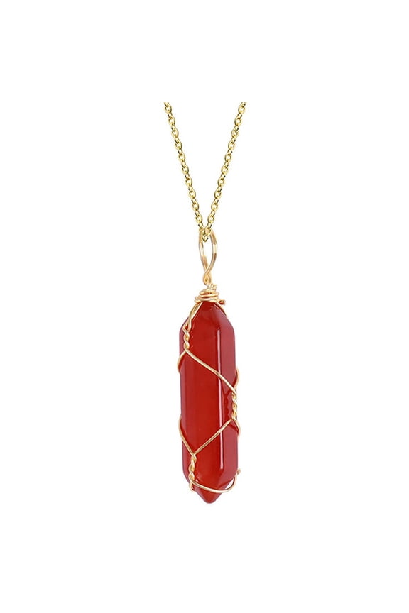 YIEMEEN Carnelian Necklace Crystal Hexagonal Prisms Agate Pendant Jewelry Decorations